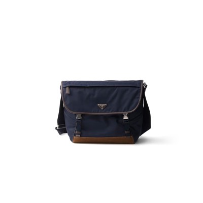 PRADA LARGE RE-NYLON AND LEATHER SHOULDER BAG 2VD052 (34*29.5*14.5cm)